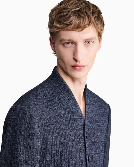 Giorgio Armani Blue Blazer Regular Fit Denim-Effect Froissé Wool Silk Cashmere for men