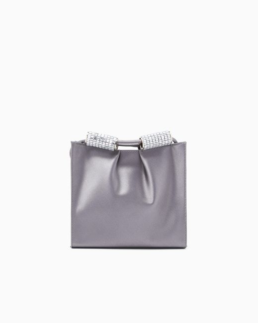 Giorgio Armani Gray Satin Shoulder Bag With Rhinestone Detail