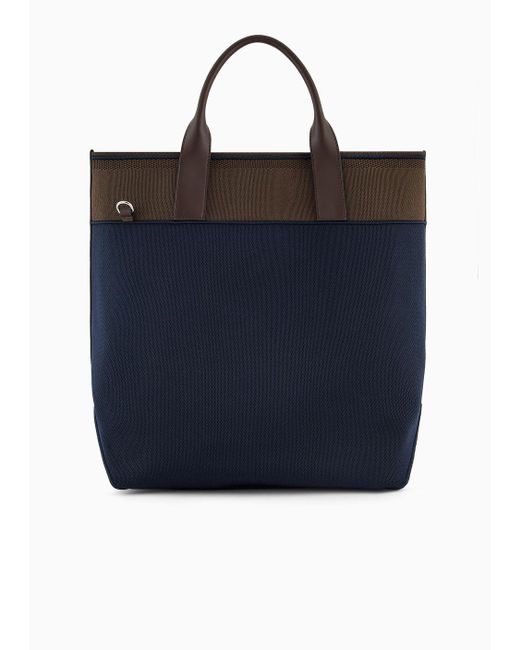 Giorgio Armani Blue Tricot Knit And Leather Shopper Bag for men
