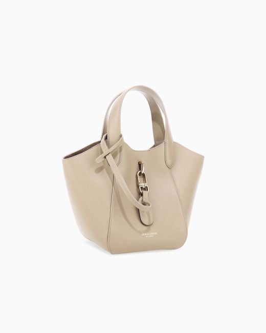 Giorgio Armani White Leather Handbag With A Geometric Base And A Snap-Hook Clasp