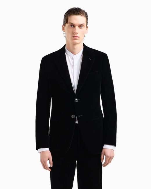 Giorgio Armani Black Icon George Line Single-Breasted Stretch-Velvet Jacket for men