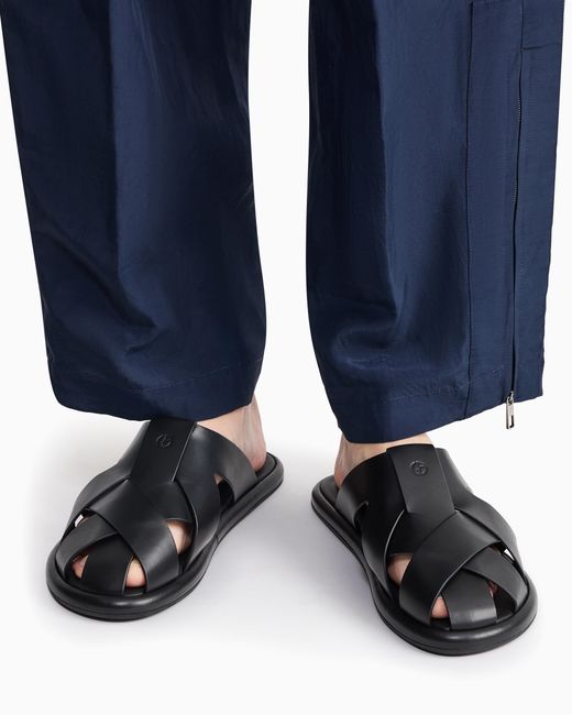 Giorgio Armani White Cross-Over Napped Calfskin Sandals for men