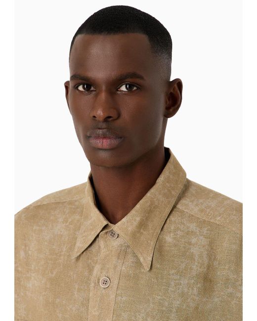 Giorgio Armani Natural Short-sleeved Loose-fit Shirt In Air-brushed Linen for men