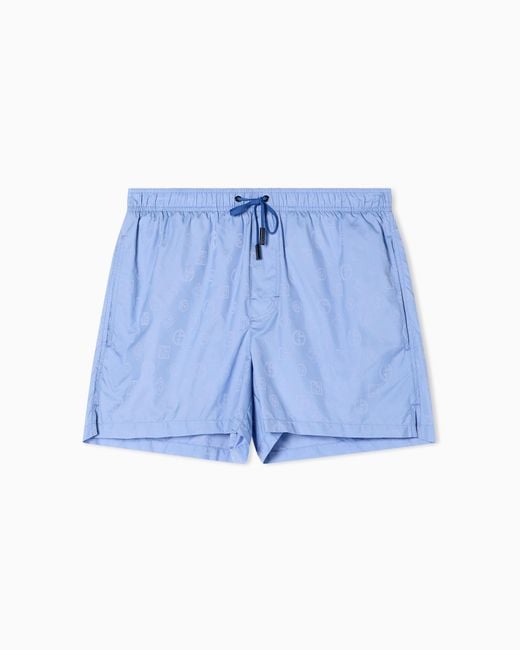 Giorgio Armani Blue Monogram Swim Trunks for men