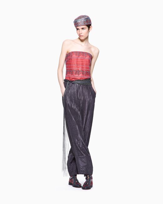 Giorgio Armani Blue Wide Pleated Silk Trousers