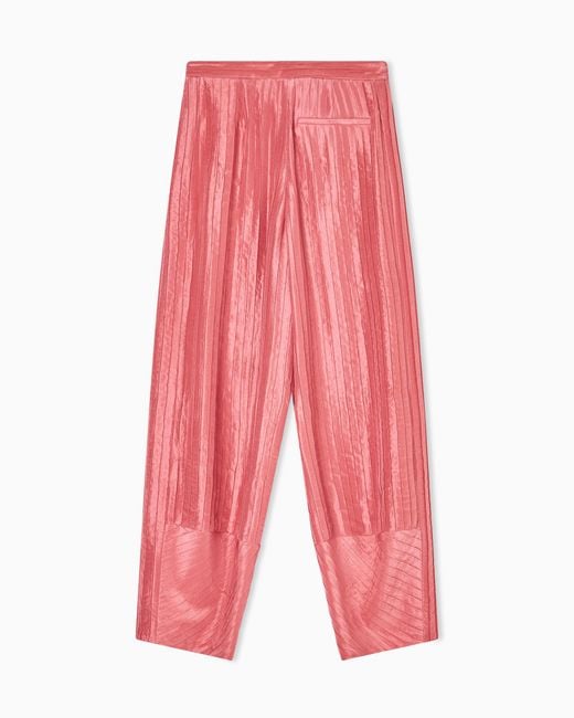 Giorgio Armani Red Wide Pleated Silk Trousers