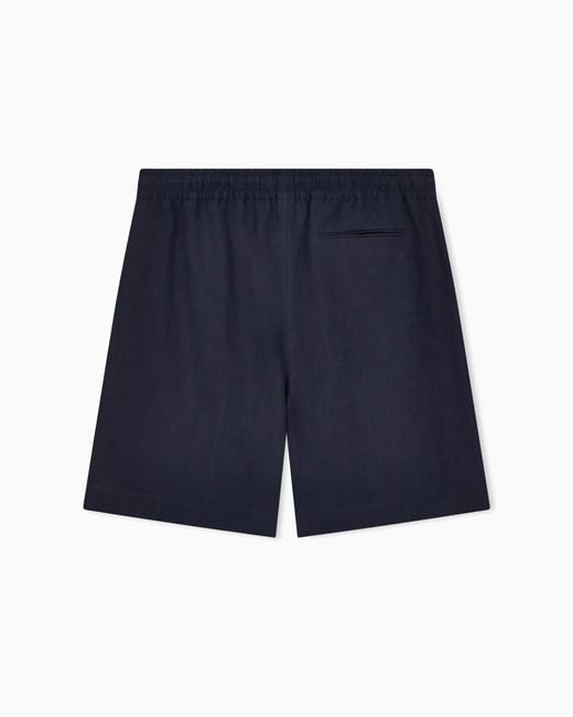 Giorgio Armani Blue Linen Canvas Flat-Front Bermuda Shorts for men