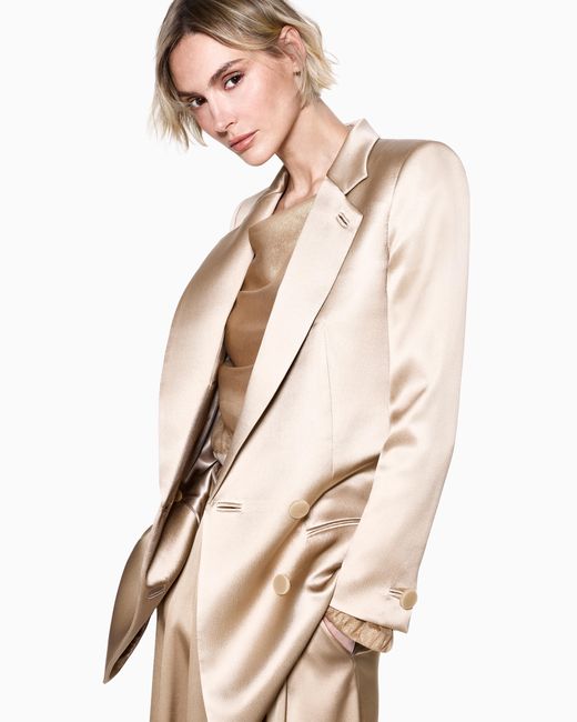 Giorgio Armani Natural Double-Breasted Silk Satin Jacket