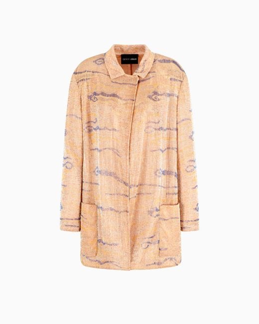 Veste Longue Brodée En Soie Et Viscose Giorgio Armani en coloris Natural
