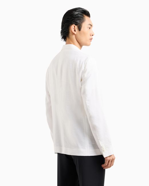 Chaqueta De Abotonadura Sencilla Línea Upton En Sarga De Mezcla De Seda Giorgio Armani de hombre de color White