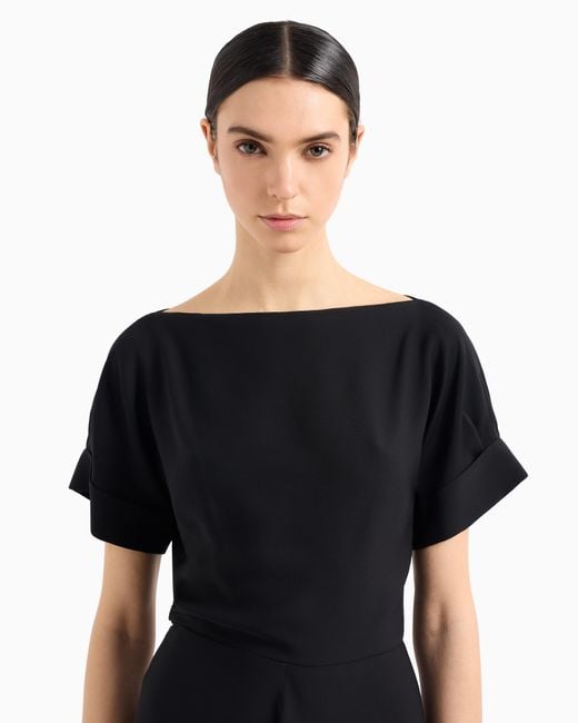 Robe Longue En Triple Georgette De Soie Giorgio Armani en coloris Black