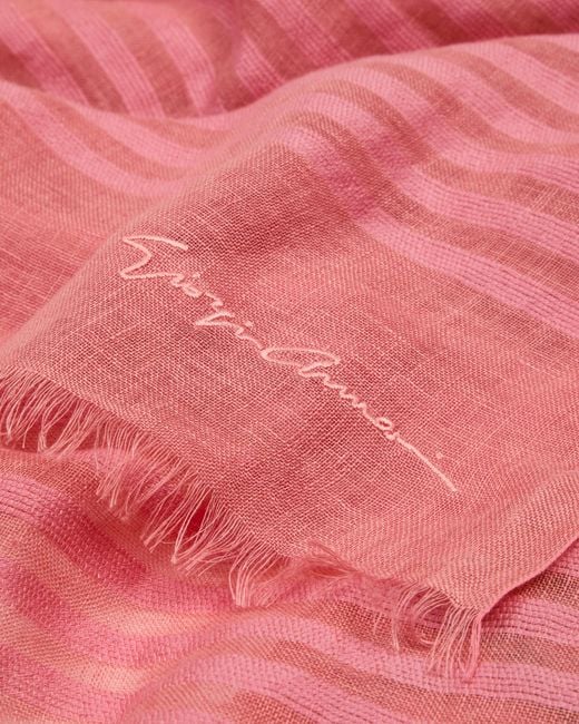 Giorgio Armani Pink Jacquard Striped Linen And Cotton Stole