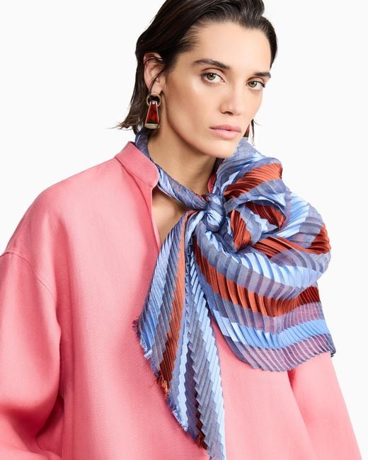 Giorgio Armani Blue Pleated Striped Silk Stole