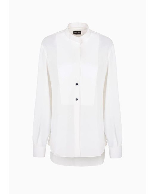 Giorgio Armani White Tuxedo Shirt In Cotton Poplin