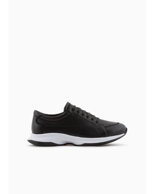 Giorgio Armani Black Deerskin And Leather Sneakers for men