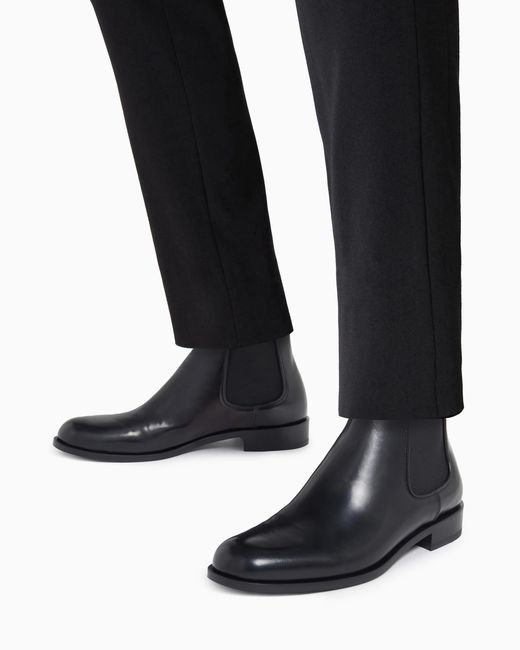 Giorgio Armani Black Antique-Effect Leather Ankle Boots for men