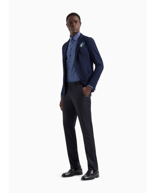 Camicia Regular Fit In Cotone Seersucker Con Motivo Geometrico di Giorgio Armani in Blue da Uomo