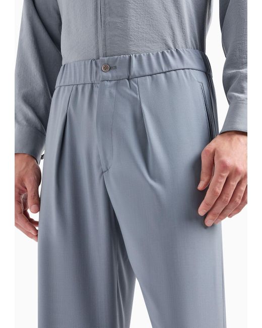 Pantaloni A Una Pince In Velluto Di Lana E Viscosa Asv di Giorgio Armani in Blue da Uomo
