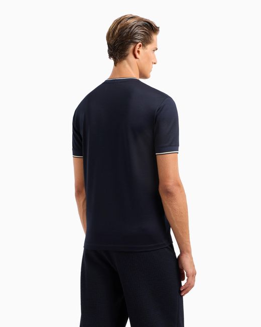 Camiseta De Cuello Redondo En Punto De Seda Y Algodón Giorgio Armani de hombre de color Blue