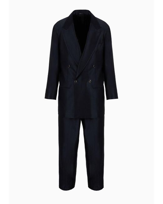Giorgio Armani Blue Double-breasted Suit In Wool And Silk Satin for men