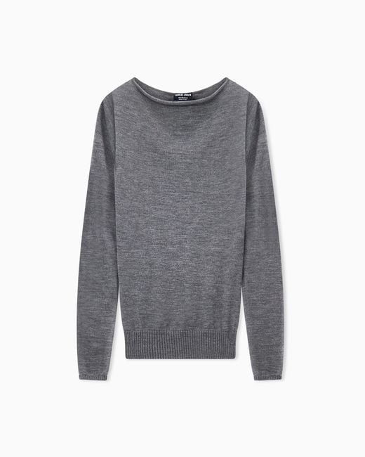 Giorgio Armani Gray Sweater Seamless Cashmere Round Neck Long Sleeve