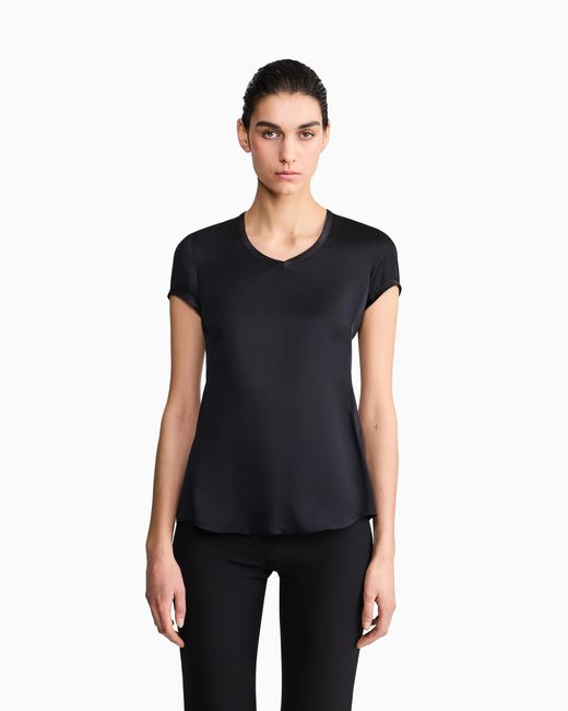 Giorgio Armani Black Silk Charmeuse Blouse With V Neckline
