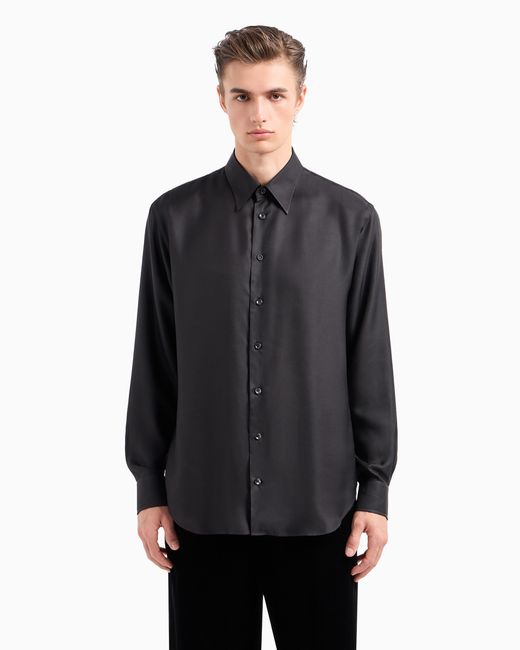 Giorgio Armani Black Giorgio's Regular-Fit Silk Twill Shirt for men