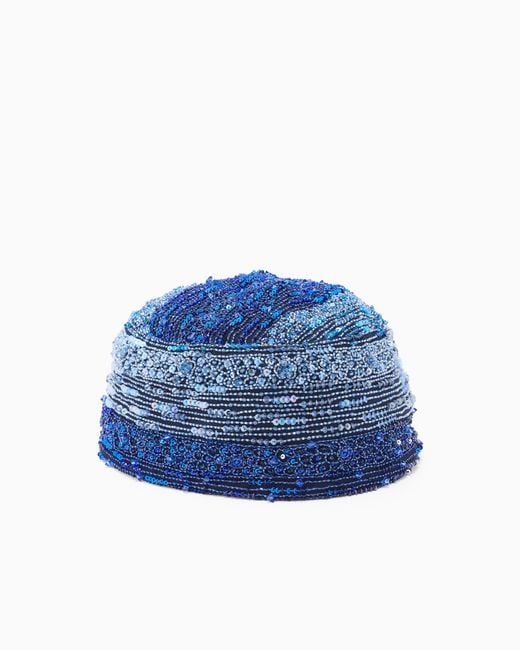 Giorgio Armani Blue Embroidered Tulle Cap
