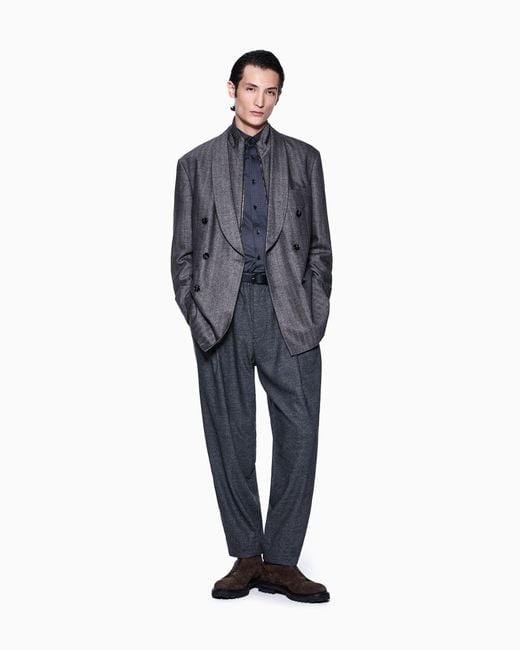Giorgio Armani Blue Slim-Fit Micro-Jacquard Silk And Cotton Jersey Shirt for men