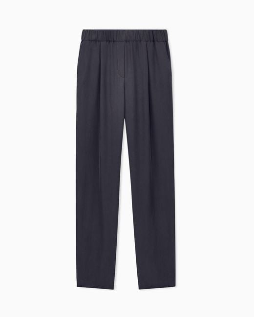 Giorgio Armani Blue Trousers Regular Fit Washed Silk With Elasticated Hem