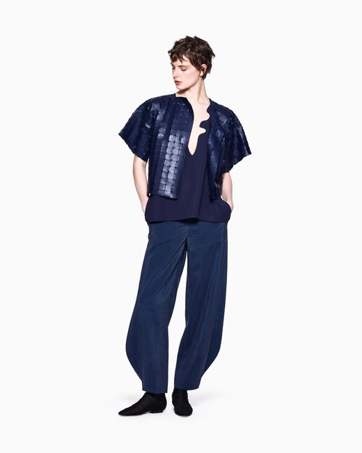 Giorgio Armani Blue Technical Cady Top With Shaped Neckline