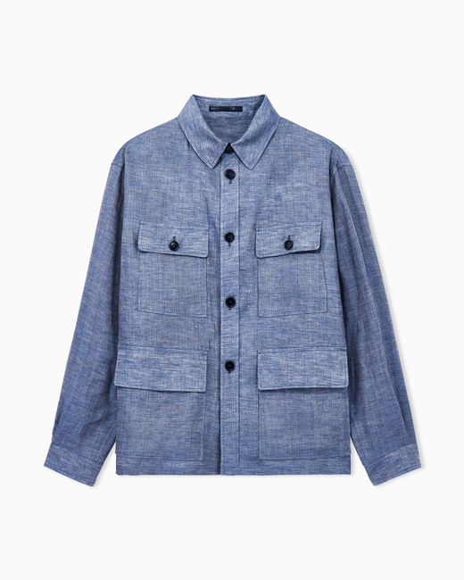 Giorgio Armani Blue Shirt Jacket With Oversized Fit for men