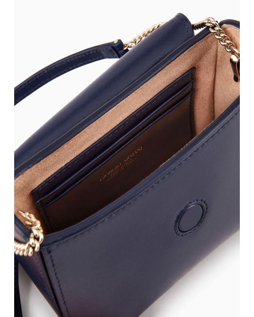 Giorgio Armani Blue Mini La Prima Bag In Hand-grained Leather