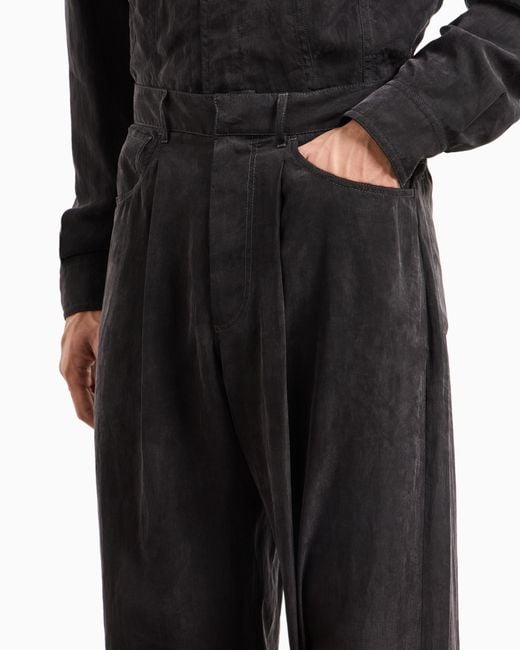 Giorgio Armani Hose Mit Bundfalte Aus Lyocell Und Seide in Black für Herren