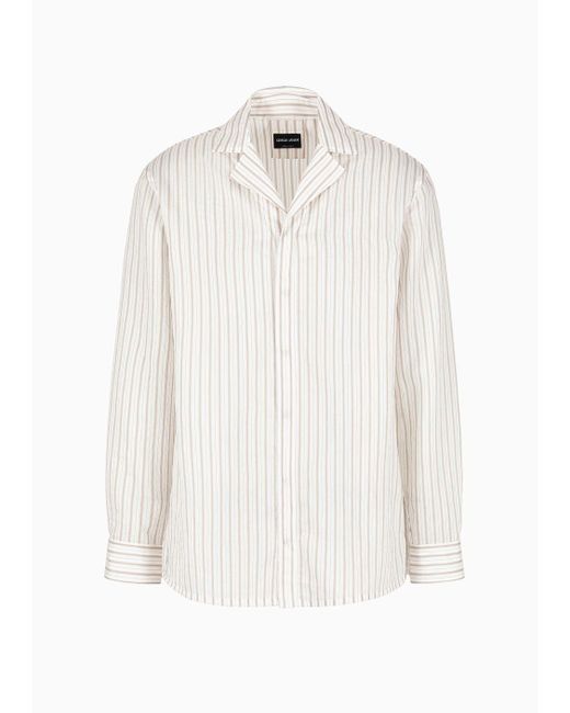 Giorgio Armani White Asv Regular-fit Shirt In A Lyocell Blend With Pinstripe Print for men
