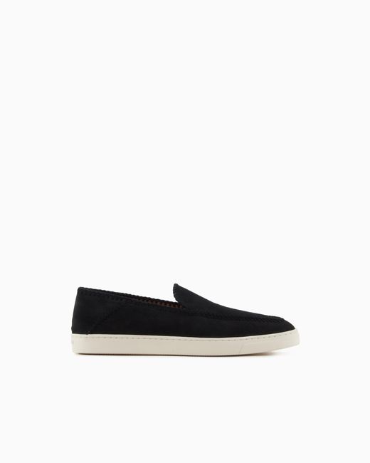 Giorgio Armani White Suede Slip On With Threading And Rubber Sole for men