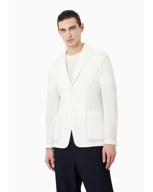 Giorgio Armani White Single-breasted Jacket In Technical Waffle Fabric for men