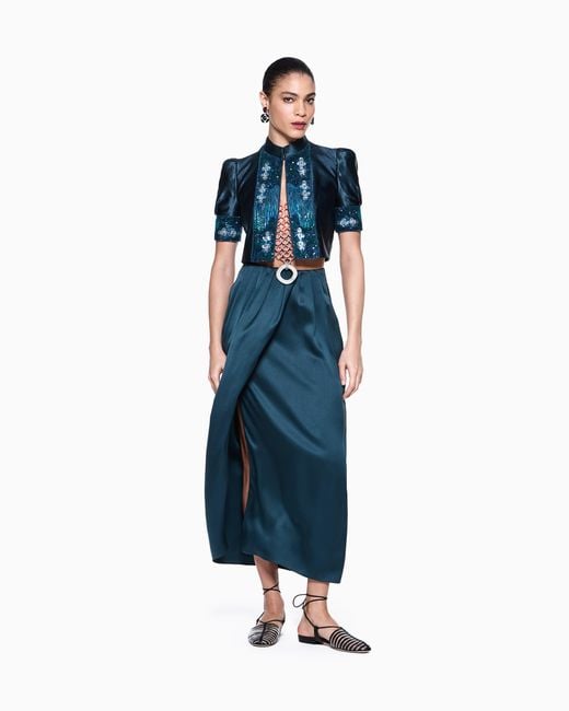 Giorgio Armani Blue Long Silk Wrap Skirt