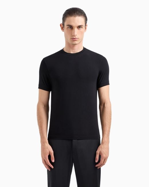 Giorgio Armani T-Shirt Mit Rundhalsausschnitt Icon Aus Viskosejersey Mit Stretchanteil in Black für Herren