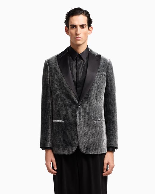 Veste De Smoking Giorgio's À Simple Boutonnage En Velours Micro-Dévoré Giorgio Armani pour homme en coloris Gray