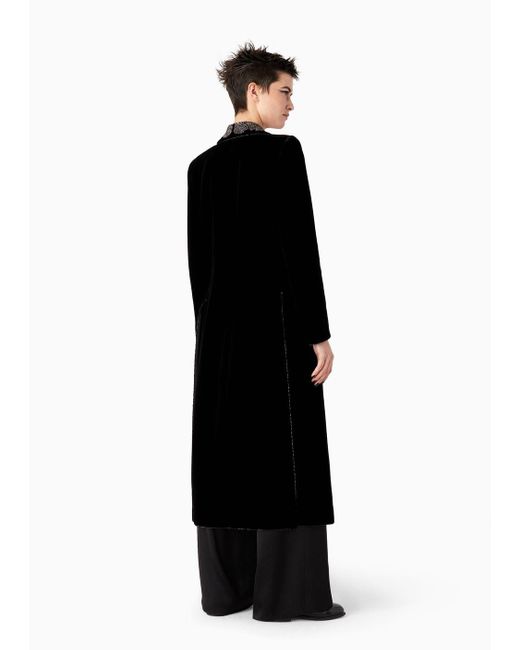 Cappotto Monopetto In Velluto Con Ricami di Giorgio Armani in Black