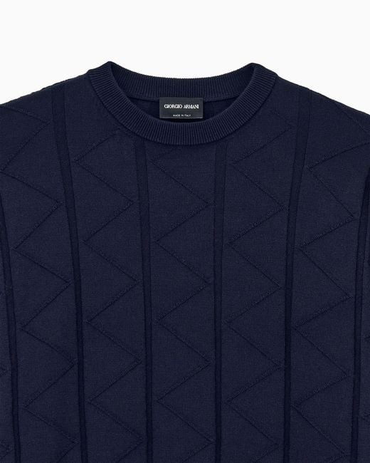 Giorgio Armani Blue Sweater Regular Fit Chevron Virgin Wool for men