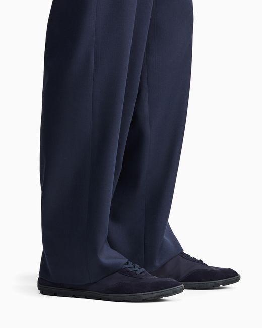 Giorgio Armani Blue Nylon And Suede Sneakers for men