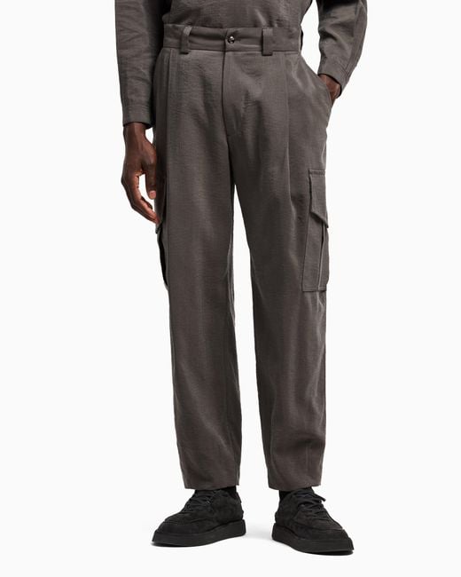 Pantalones Con Una Pinza En Mezcla De Seda Lavada Giorgio Armani de hombre de color Gray