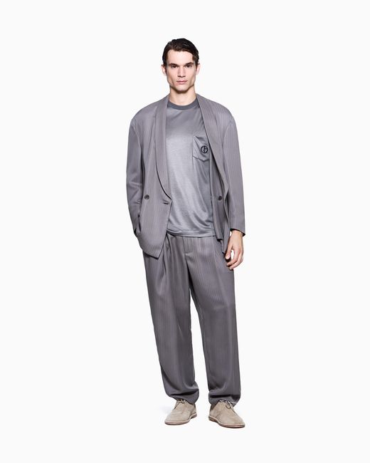 Giorgio Armani Gray Cupro And Silk T-Shirt With Small Pocket for men