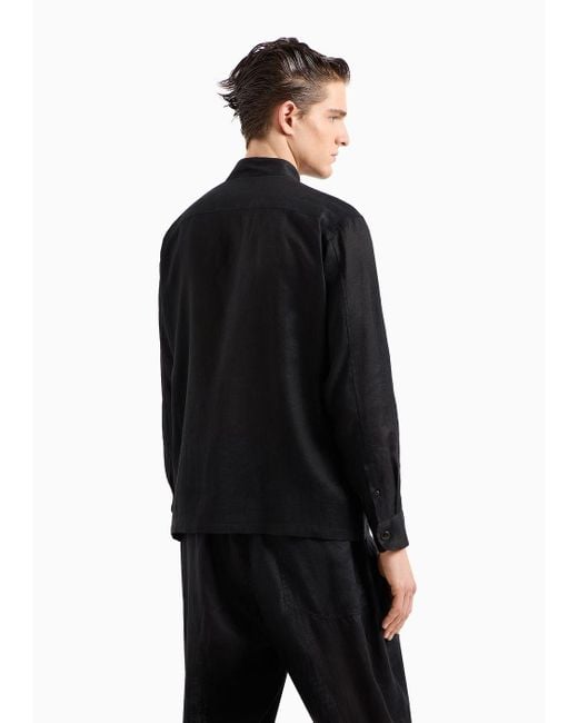 Giorgio Armani Black Shirt Jacket In Pure Linen Canvas for men