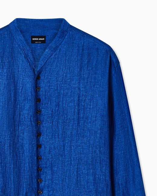 Giorgio Armani Blue Faded Linen Blend Shirt Jacket for men