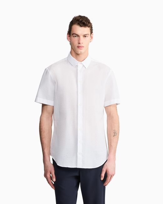 Giorgio Armani White Short-Sleeved Cotton-Seersucker Shirt for men