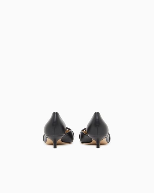Giorgio Armani White Pointed Toe Leather Pumps With Strap And Low Heel