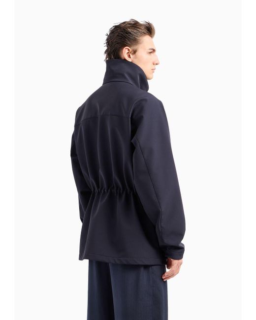 Giorgio Armani Blue Single-breasted Pea Coat In Technical Jersey for men